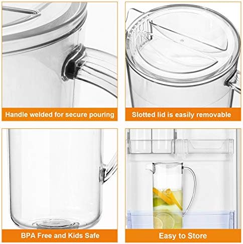 YounGever 2 quartos arremessadora de plástico com tampa, jarra de plástico transparente ótima para chá gelado, sangria, limonada
