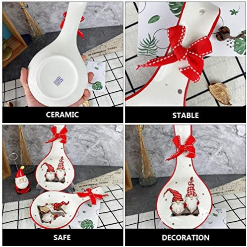 Cabilock Christmas Spoon Rest Papai Noel Ceramic Spoter 9,5 x 4,5 polegadas para decorações de festas de Natal, capa de fogão de cozinha