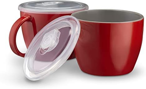 Canecas de sopa de cerâmica Kook, com maçaneta e tampa de plástico ventilada, cofre de microondas, xícaras de viagem,