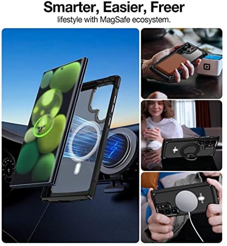 Caixa de telefone magnético Compatível com Samsung Galaxy S23 Ultra, com caixa de magsafe [nunca amarelo] 2x Protetor de tela de vidro + 2x Câmera de câmera Cartão de carregamento sem fio Carteira de proteção Caso de proteção