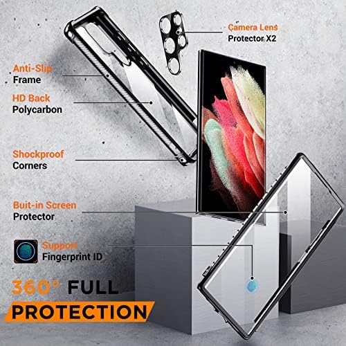 TEMDAN para Samsung Galaxy S23 Caso Ultra, [Protetor de tela integrado]+[2PCS Lens Protector] [sensível ao toque] [anti-arranhões]