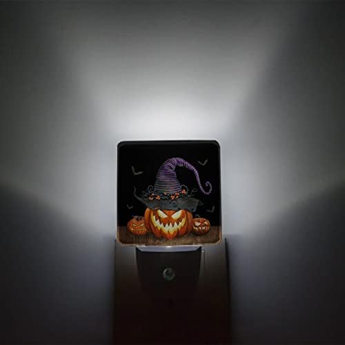 Luz noturna para crianças, Halloween Horrible Pumpkin With Hat Bats Black Led Night Light Plug na parede com sensores de