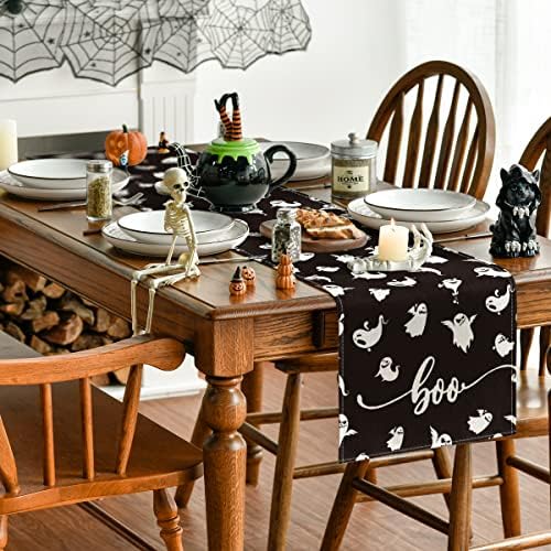 Modo Artóide Boo Ghosts Halloween Table Runner, Black Fall Kitchen Dining Table Decoration for Outdoor Home Party 13x90 polegadas