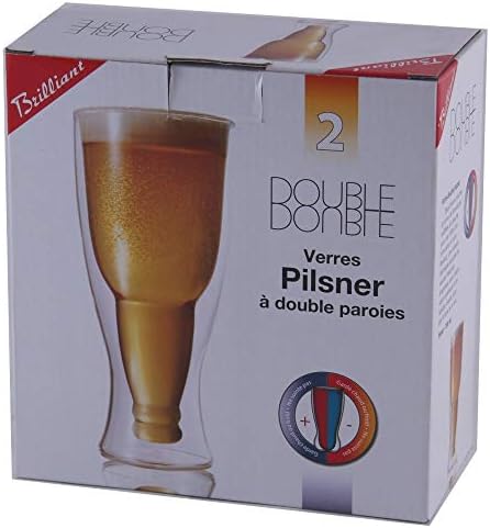 Cerveja de vidro de parede dupla Pilsner 390ml Conjunto de 2 por brilhante