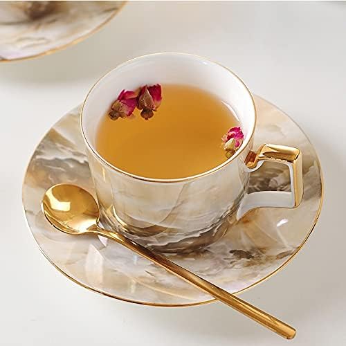 Ganfanren Marble Tea Conjunto de ossos porcelana conjunto de 6 pessoas Caneca de caneca de caneca de caneca de caneca tigela de açúcar tigela de chá de chá da tarde de chá de chá
