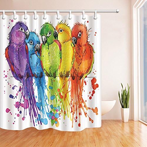 Cortinas de chuveiro de papagaio de colorido yadshoti decoração de banheiro aquarela decoração poliéster Decoração de banheira