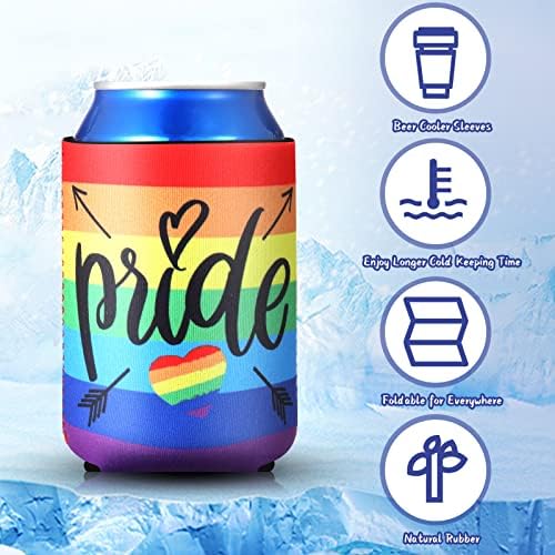 12 Pacote Rainbow Pride Lan Coolers Mangas de neoprene LGBT Coolies Coolies Gay Pride Stuff para Rainbow Day Lesbian Weddings Party Supplies