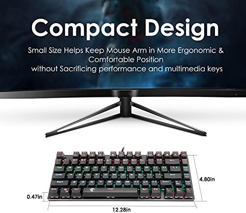 Huo Ji 60% Teclado de jogos mecânicos, e-yooso Z-88 com interruptores marrons, arco-íris Led Lit, compacto 81 chaves, preto