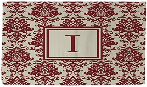 Filinas e tecelões manuais Dobby Bath Rug, 4 por 6 pés, letra I Monogrammed I, Damson Crimson