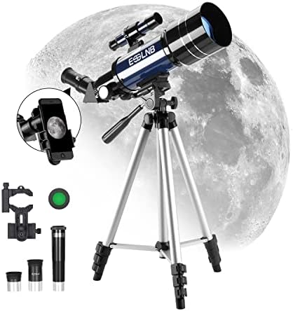 Telescópios Esslnb para adultos e crianças astronomia, telescópios astronômicos de 70 mm com lente barlow de 3x, filtro da lua, lente totalmente revestida, adaptador de telefone e tripé de 51,6 polegadas para iniciantes para iniciantes