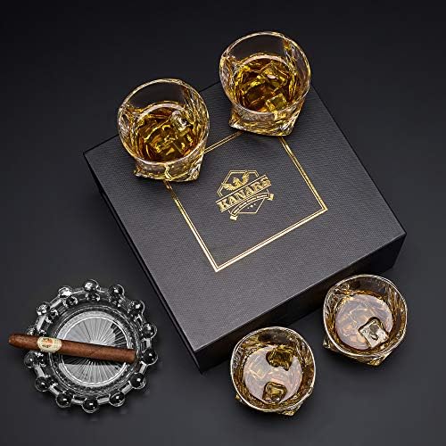 Kanars Rocks Whisky Glass, óculos antiquados de cristal conjunto de 4 na caixa de presente para papai, copos de capoeira