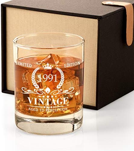 Triwol 1991 Presentes de aniversário de 32º aniversário para homens, Glass de uísque vintage 32 presentes de aniversário
