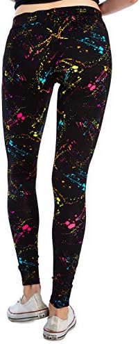 Leggings de neon splatter - calças arco -íris retro de neon para mulheres