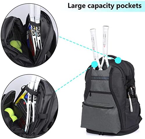Mochila de tênis de tênis HGD - Backpack de tênis grandes para mulheres e homens, mochila de tênis para 6 raquetes de tênis Mochila esportiva ao ar livre com bolsa de bola e bolsa de sapatos