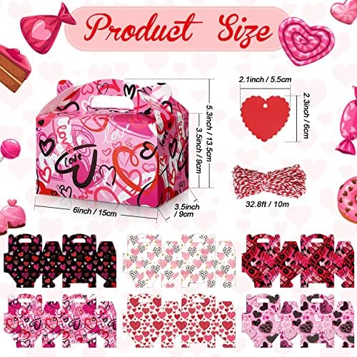 Dialhall 24 Pack Caixas de tratamento do dia dos namorados Caixa de papelão para papelão para tags de biscoito e barbante, 6 x 3,5 x polegadas doces favorita a mãe da mãe suprimentos de sala de aula