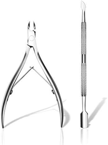 Cutícula CGBE TRIMER com Cutticle Pusher, Removedor de cutículas Profissional Ferramenta de fingrailas de cutículas de aço inoxidável Conjunto para unhas e unhas da unha de pedicure Ferramentas de manicure Silver