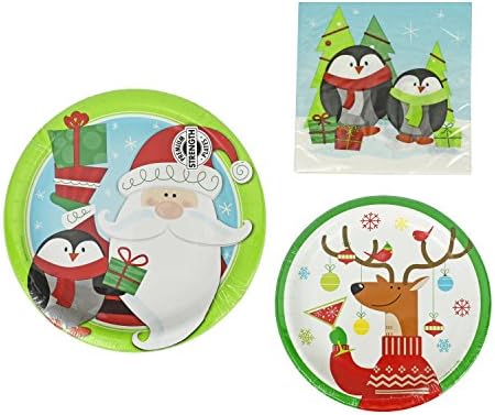 Conjunto de 40 pratos e guardanapos de festas de férias de rena, pinguim e Santa! 8.75 Placas grandes - 6,87 Placas pequenas - 9,8