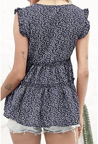 Summer feminino de verão Floral Ruffle Sleeve Casual Impresso V Camis de camisa de pescoço Vamas de camisa