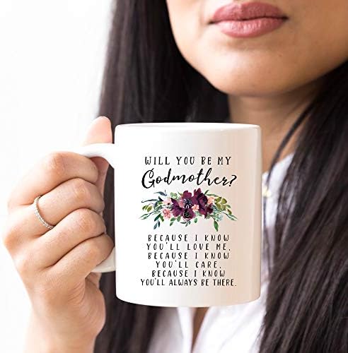 Younique Designs Você será minha caneca madrinha, 11 onças, fada madrinha proposta de copo de café de Godchild, proposta de Deus