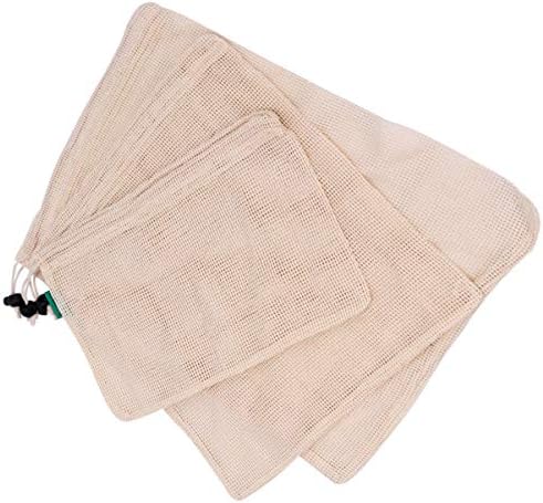Luxshiny Shopping Tote 3pcs Produção reutilizável Mesh de algodão orgânica Produza sacos com cartões de compras de cordão