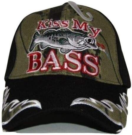 Novelies de Flakita Redneck Hillbilly Kiss My Bass Fishing Black & Camo Camuflage Cap boné 1 Cap920 Hat