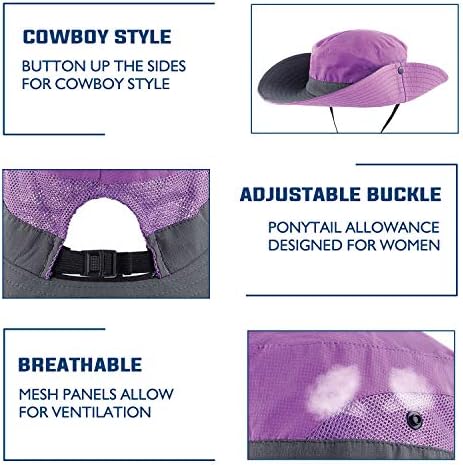 Oz Smart Sun Hat for Women, Chapéus de caçamba de rabo de cavalo largo Certificado UPF 50+ Proteção UV para caminhadas,