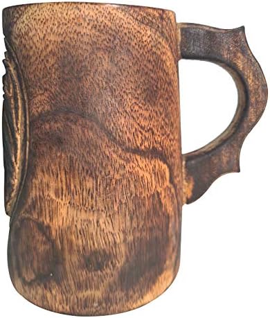 colecionibleblesbuy artesanato artesanal vintage de madeira caneca de caneca de leão de madeira, madeira adequada para chá, cerveja,