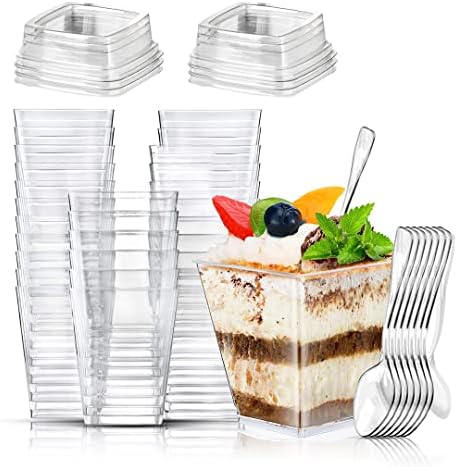 Copas de sobremesa 50 pacotes 5 oz de copos de parfait de plástico com tampas e colheres, xícaras de aperitivo para festa, sorvete de pudim de frutas
