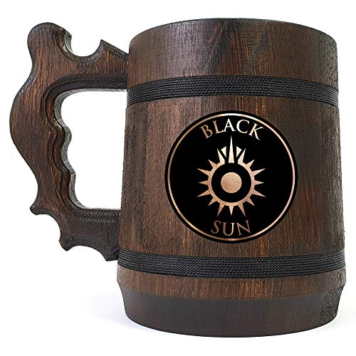 Caneca de cerveja de madeira do sol preto, presente de caneca de cerveja gravado SW, caneca de madeira artesanal, tanque
