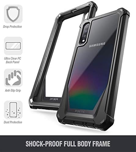 Case da série poética Guardian, projetada para a capa Samsung Galaxy A70, tampa de para-choque híbrida à prova de choque híbrida com protetor embutido, preto/transparente