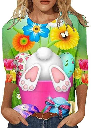 Camisa de coelhinho da Páscoa para mulheres fofas blush tops 2023 moda 3/4 manga de tripulante camisetas gráficas