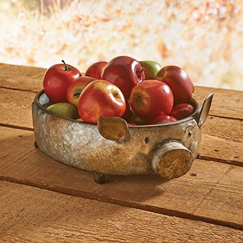 Country Originals, Inc/Kalalou Galvanized Metal Pig Tigela - Potpourri Fruit Basket Home Decor