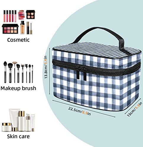 Saco de maquiagem pequeno, organizador cosmético da bolsa com zíper para mulheres e meninas, vintage branca azul marinho