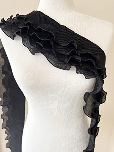 Pepperlonamente 1 jardas 4 camadas preto plissado de chiffon renda elástica de traje bobo de barra para costura e decorações de casamento de noiva, 4,5 polegadas, preto