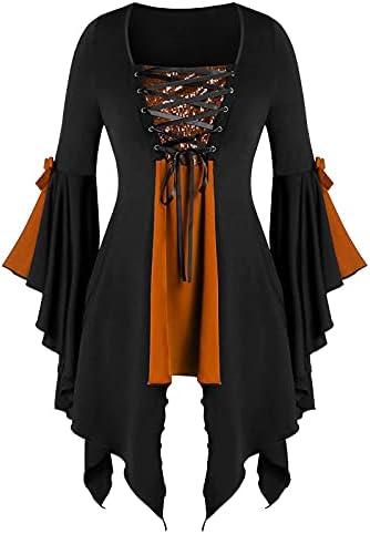 Narhbrg Mulheres Renascença Corsário Bloups Victorian Gothic Boho Festival Festival da Blusa Cosplay Blouse Faant Lace Up Dress