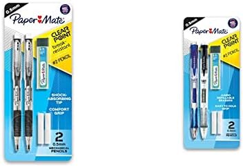 Papel mate-mate clearpoint para quebrar lápis mecânicos, hb 2 chumbo, 2 lápis, 1 conjunto de recarga de chumbo, 2 borrachas