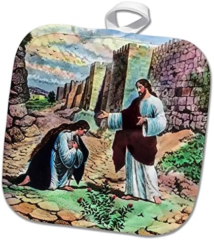 3drose Magic Lantern Slide ajoelhado aos pés de Jesus fora do. - Potholders