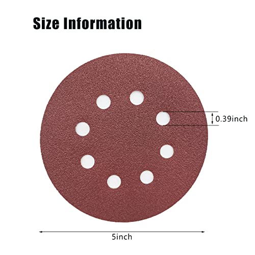 Lyfjxx Sanding Disc 5 polegadas 100 grão, gancho de 8 orifícios e lixa de loop, discos de lixamento abrasivo de óxido de alumínio definidos para lixadeiras de disco aleatório, 40pack