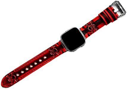 Nickston Red e Black Skull Crossbones Band Compatível com Fitbit Versa 2 e Versa, Lite e Edição Especial em relevo, cinta de couro
