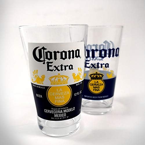 Raro-t Corona Extra Label- oficialmente licenciado Corona Extra La Cerveza Mas Fina Conjunto de 2 copos de pub