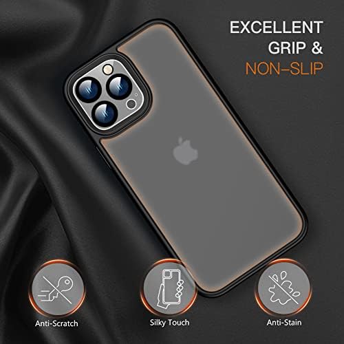 Yootech [5 em 1 projetado para o iPhone 13 Pro Max Case, com 2 pacote protetor de tela de vidro temperado + 2 protetor de lente de câmera de embalagem, [Silky & Soft Touch] [Proteção de corpo inteiro] Slim 6.7in preto à prova de choque preto