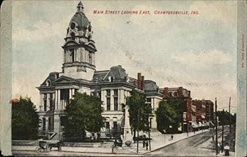 Rua Main Looking East Crawfordsville, Indiana em cartão postal antigo original
