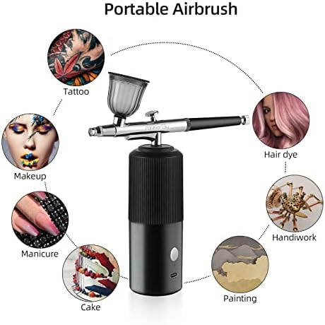 Kit de airbrush sem fio com compressor, pistola de escova de ar recarregável com ação dupla, 0,3 bico portátil portátil para unhas