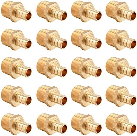 20-PACK EFIELD BARB CRIMP PEX 3/4 polegadas x 3/4 polegadas Adaptador macho NPT NPT Brass Fitting, ASTM F1807