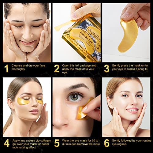 HRAMEX 24K GOLD BIO COLLAGEN CRISTAL 15 Pares máscara ocular + 3 peças Máscara facial, anti-envelhecimento, reduz as