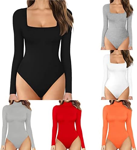 Yubnlvae feminino feminino de uma roupa de peça longa de manga longa Pescoço quadrado Slim Fit Solid Solid Trendy Casual Mumpsuit sexy Sexy Rodper