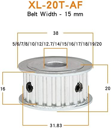 Axwerb Professional 2pcs XL-20T Polias de tempo, tamanho do furo 5/6/7/8/10/12/12.7/14/15/16/17/18/18/20 mm de polia de alumínio