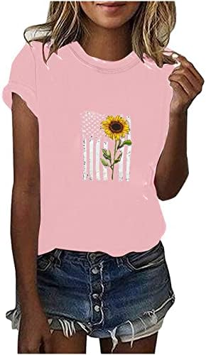 American Flag Sunflower Shirts USA FENHORESA CARTA CARRENTE O GEDRO DE CHANHAS DE MANEVA CURTA T TOP PATRIOTO TOP PATRIOTO