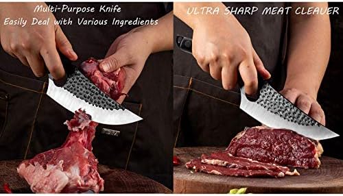 Faca de faca Nwestun Viking Hand forged faca com bainha e faca de bolso Sharpador de alto carbono de aço de carbono caçador de facas multiuso facas de chef para camping, ao ar livre, deboning, churrasco