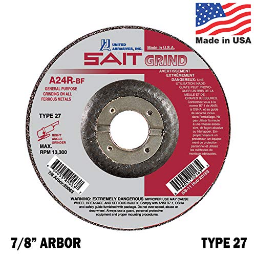 SAIT A24R-BF Roda abrasiva de 6 polegadas Tipo 27 Discos de moagem com 7/8 Arbor Qtd 5